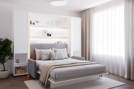 Komplet krevet u ormaru BC-12, uzglavlje BC-17, kauč BC-19, 3xLED, ormari 2x BC-07, madrac - 160x200 cm - bijela/siva