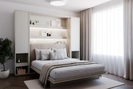 Komplet krevet u ormaru BC-12, uzglavlje BC-17, 1xLED, ormari 2x BC-07, madrac - 160x200 cm - kašmir/bež