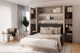 Komplet krevet u ormaru BC-13, uzglavlje BC-33, kauč BC-35, 3xLED, ormari 2x BC-23 - siva/grafit, madrac - 180x200 cm - siva/grafit