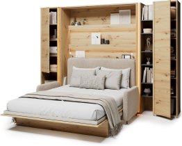 Komplet krevet u ormaru BC-12, uzglavlje BC-17, kauč BC-19, 3xLED, ormari BC-07, BC-21, BC-24 - artisan, madrac - 160x200 cm - artisan hrast/siva