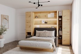 Komplet krevet u ormaru BC-12, uzglavlje BC-17, kauč BC-19, 3xLED, ormari BC-07, BC-21, BC-24 - artisan, madrac - 160x200 cm - artisan hrast/grafit