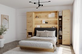 Komplet krevet u ormaru BC-13, uzglavlje BC-33, 1xLED, ormari BC-07, BC-21, BC-24 - artisan, madrac - 180x200 cm - artisan hrast/grafit