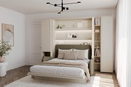 Komplet krevet u ormaru BC-13, uzglavlje BC-33, kauč BC-35, 3xLED, ormari BC-07, BC-21, BC-24 - kašmir, madrac - 180x200 cm - kašmir/zelena