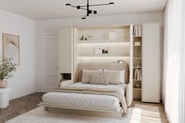 Komplet krevet u ormaru BC-13, uzglavlje BC-33, kauč BC-35, 3xLED, ormari BC-07, BC-21, BC-24 - kašmir, madrac - 180x200 cm - kašmir/bež