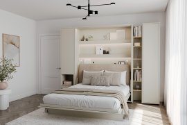 Komplet krevet u ormaru BC-01, uzglavlje BC-16, 1xLED, ormari BC-07, BC-21, BC-24 - kašmir, madrac - 140x200 cm - kašmir/bež