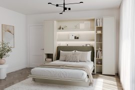 Komplet krevet u ormaru BC-13, uzglavlje BC-33, 1xLED, ormari BC-07, BC-21, BC-24 - kašmir, madrac - 180x200 cm - kašmir/zelena