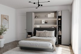 Komplet krevet u ormaru BC-12, uzglavlje BC-17, 1xLED, ormari BC-07, BC-21, BC-24 - sivi, madrac - 160x200 cm - siv/grafit