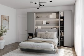Komplet krevet u ormaru BC-13, uzglavlje BC-33, 1xLED, ormari BC-07, BC-21, BC-24 - sivi, madrac - 180x200 cm - siv