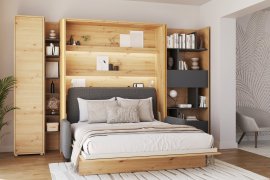 Komplet krevet u ormaru BC-13, uzglavlje BC-33, kauč BC-35, 3xLED, ormari BC-21, BC-24, BC-22 - artisan, madrac - 180x200 cm - artisan hrast/grafit