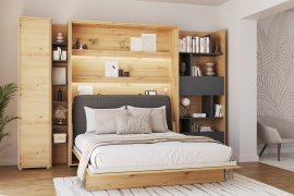 Komplet krevet u ormaru BC-12, uzglavlje BC-17, 1xLED, ormari BC-21, BC-24, BC-22 - artisan, madrac - 160x200 cm - artisan hrast/grafit