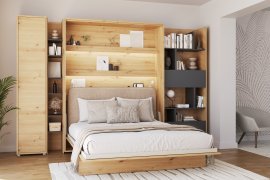 Komplet krevet u ormaru BC-13, uzglavlje BC-33, 1xLED, ormari BC-21, BC-24, BC-22 - artisan, madrac - 180x200 cm - artisan hrast/bež