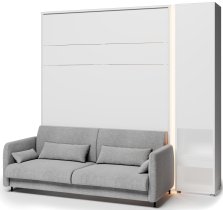 Komplet krevet u ormaru BC-01, uzglavlje BC-16, kauč BC-18, 3xLED, ormari BC-07, madrac - 140x200 cm - bijelo/sivo
