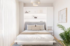 Komplet krevet u ormaru BC-01, uzglavlje BC-16, 1xLED, ormari BC-07, madrac - 140x200 cm - bijela/siva