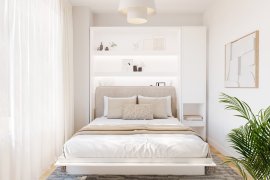 Komplet krevet u ormaru BC-01, uzglavlje BC-16, 1xLED, ormari BC-07, madrac - 140x200 cm - bijela/bež