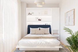 Komplet krevet u ormaru BC-01, uzglavlje BC-16, 1xLED, ormari BC-07, madrac - 140x200 cm - bijela/plava