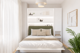 Komplet krevet u ormaru BC-12, uzglavlje BC-17, 1xLED, ormari BC-07, madrac - 160x200 cm - bijelo/zelena