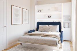 Komplet krevet u ormaru BC-01, uzglavlje BC-16, kauč BC-18, 3xLED, ormari BC-08, madrac - 140x200 cm - bijela/plava