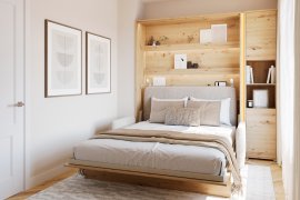 Komplet krevet u ormaru BC-01, uzglavlje BC-16, kauč BC-18, 3xLED, ormari BC-08, madrac - 140x200 cm - artisan hrast/bež