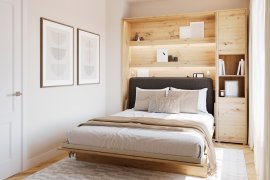Komplet krevet u ormaru BC-01, uzglavlje BC-16, 1xLED, ormari BC-08, madrac - 140x200 cm - artisan hrast/grafit