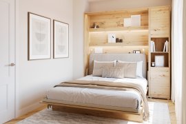 Komplet krevet u ormaru BC-01, uzglavlje BC-16, 1xLED, ormari BC-08, madrac - 140x200 cm - artisan hrast/bež