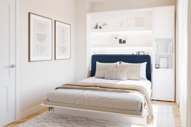 Komplet krevet u ormaru BC-01, uzglavlje BC-16, 1xLED, ormari BC-08, madrac - 140x200 cm - bijela/plava