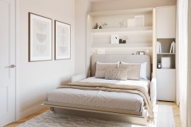 Komplet krevet u ormaru BC-01, uzglavlje BC-16, kauč BC-18, 3xLED, ormari BC-08, madrac - 140x200 cm - kašmir/bež