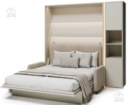 Bed Concept - Komplet krevet u ormaru BC-01, uzglavlje BC-16, kauč BC-18, 3xLED, ormari BC-08, madrac - 140x200 cm - kašmir/bež