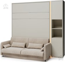 Bed Concept - Komplet krevet u ormaru BC-01, uzglavlje BC-16, kauč BC-18, 3xLED, ormari BC-08, madrac - 140x200 cm - kašmir/bež