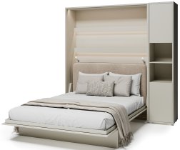 Bed Concept - Komplet krevet u ormaru BC-12, uzglavlje BC-17, 1xLED, ormari BC-08, madrac - 160x200 cm - kašmir/bež
