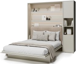 Bed Concept - Komplet krevet u ormaru BC-12, uzglavlje BC-17, 1xLED, ormari BC-08, madrac - 160x200 cm - kašmir/bež