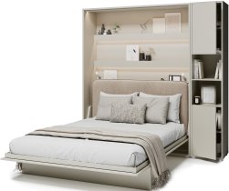 Bed Concept - Komplet krevet u ormaru BC-12, uzglavlje BC-17, 1xLED, ormari BC-08, madrac - 160x200 cm - kašmir/bež