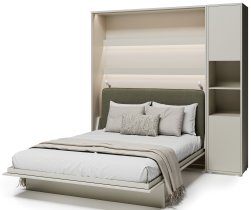 Bed Concept - Komplet krevet u ormaru BC-12, uzglavlje BC-17, 1xLED, ormari BC-08, madrac - 160x200 cm - kašmir/zelena