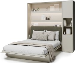 Bed Concept - Komplet krevet u ormaru BC-12, uzglavlje BC-17, 1xLED, ormari BC-08, madrac - 160x200 cm - kašmir/zelena