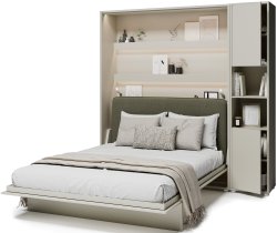 Bed Concept - Komplet krevet u ormaru BC-12, uzglavlje BC-17, 1xLED, ormari BC-08, madrac - 160x200 cm - kašmir/zelena