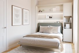 Komplet krevet u ormaru BC-13, uzglavlje BC-33, 1xLED, ormari BC-08, madrac - 180x200 cm - kašmir/zelena