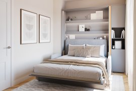 Komplet krevet u ormaru BC-01, uzglavlje BC-16, kauč BC-18, 3xLED, ormari BC-08, madrac - 140x200 cm - siva