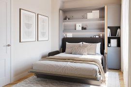 Komplet krevet u ormaru BC-01, uzglavlje BC-16, kauč BC-18, 3xLED, ormari BC-08, madrac - 140x200 cm - siva/grafit