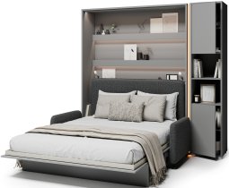 Bed Concept - Komplet krevet u ormaru BC-01, uzglavlje BC-16, kauč BC-18, 3xLED, ormari BC-08, madrac - 140x200 cm - siva/grafit