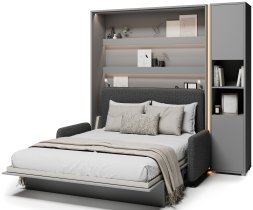 Bed Concept - Komplet krevet u ormaru BC-01, uzglavlje BC-16, kauč BC-18, 3xLED, ormari BC-08, madrac - 140x200 cm - siva/grafit