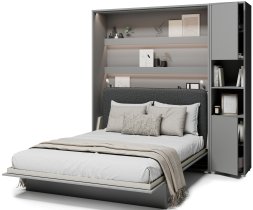 Bed Concept - Komplet krevet u ormaru BC-12, uzglavlje BC-17, 1xLED, ormari BC-08, madrac - 160x200 cm - siva/grafit