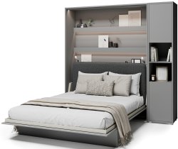 Bed Concept - Komplet krevet u ormaru BC-12, uzglavlje BC-17, 1xLED, ormari BC-08, madrac - 160x200 cm - siva/grafit