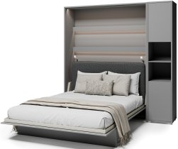 Bed Concept - Komplet krevet u ormaru BC-12, uzglavlje BC-17, 1xLED, ormari BC-08, madrac - 160x200 cm - siva/grafit