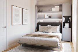 Komplet krevet u ormaru BC-12, uzglavlje BC-17, 1xLED, ormari BC-08, madrac - 160x200 cm - siva/grafit