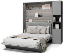 Bed Concept - Komplet krevet u ormaru BC-01, uzglavlje BC-16, 1xLED, ormari BC-08, madrac - 140x200 cm - siva
