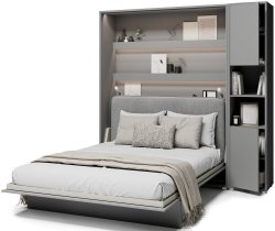 Bed Concept - Komplet krevet u ormaru BC-01, uzglavlje BC-16, 1xLED, ormari BC-08, madrac - 140x200 cm - siva