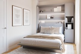 Komplet krevet u ormaru BC-12, uzglavlje BC-17, 1xLED, ormari BC-08, madrac - 160x200 cm - siva