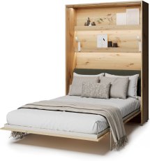 Električni krevet u ormaru BC-36 sa zelenim uzglavljem – 140×200 cm – artisan hrast