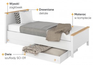 Lenart - Dječji ili mladenački krevet Story SO-08 - 90x200 cm - bijela/hrast nash