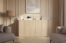 Komoda Easy EA-01 - skandi hrast/visoki bijeli sjaj