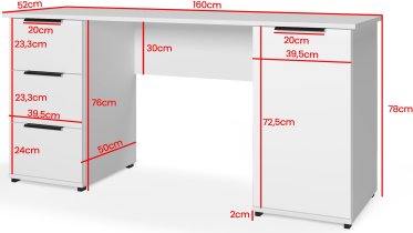 PKMebel - Radni stol Tivo - 160 cm - bijela